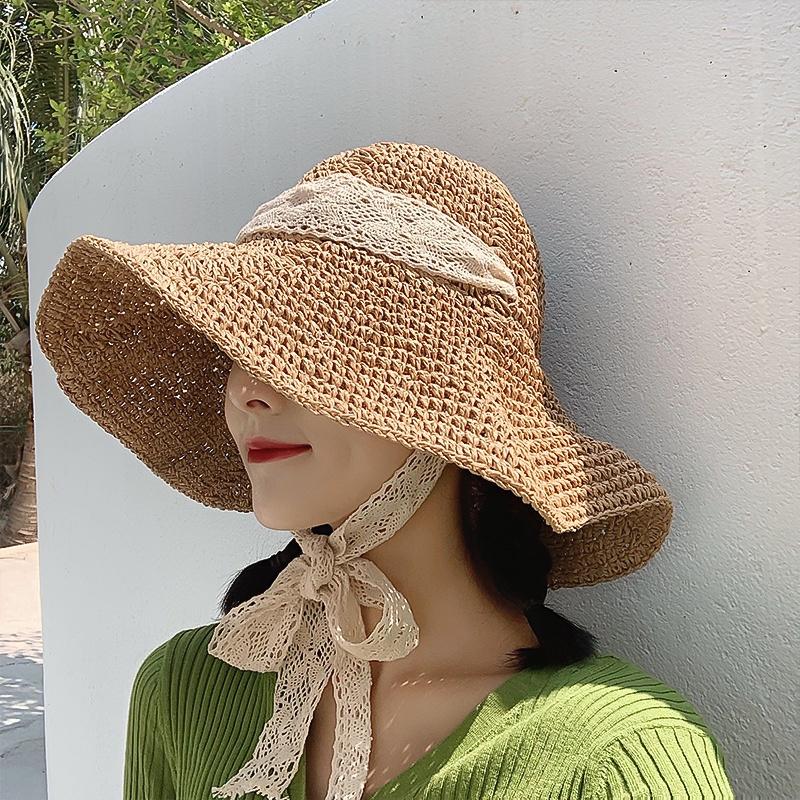Mũ nón cói nữ đi biển vành rộng thời trang cao cấp tiểu thư có dây buộc - TB9