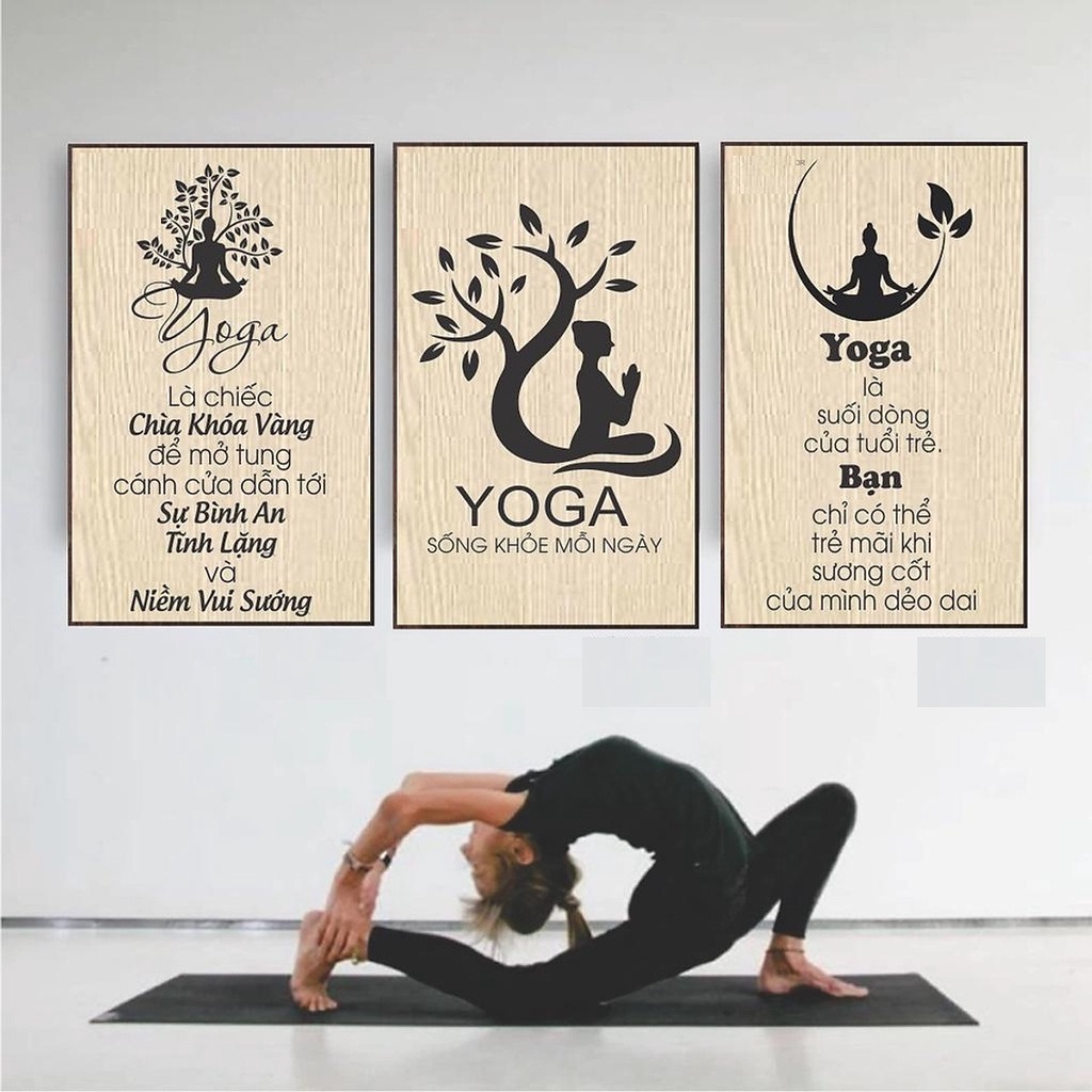 Bộ tranh gỗ treo tường trang trí phòng tập yoga phòng thiền