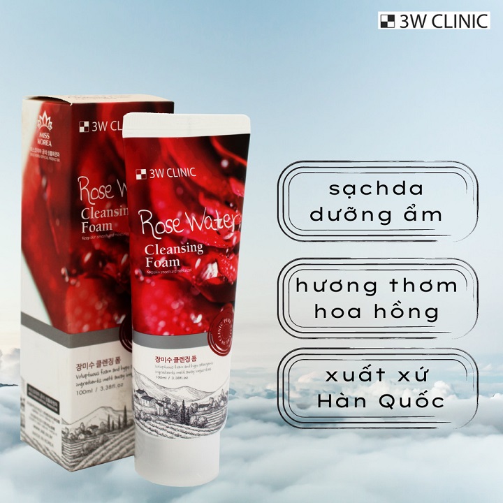 Sữa rửa mặt 3W Clinic Hàn Quốc mẫu mới 100ml cấp ẩm, làm sạch da loại bỏ bụi bẩn