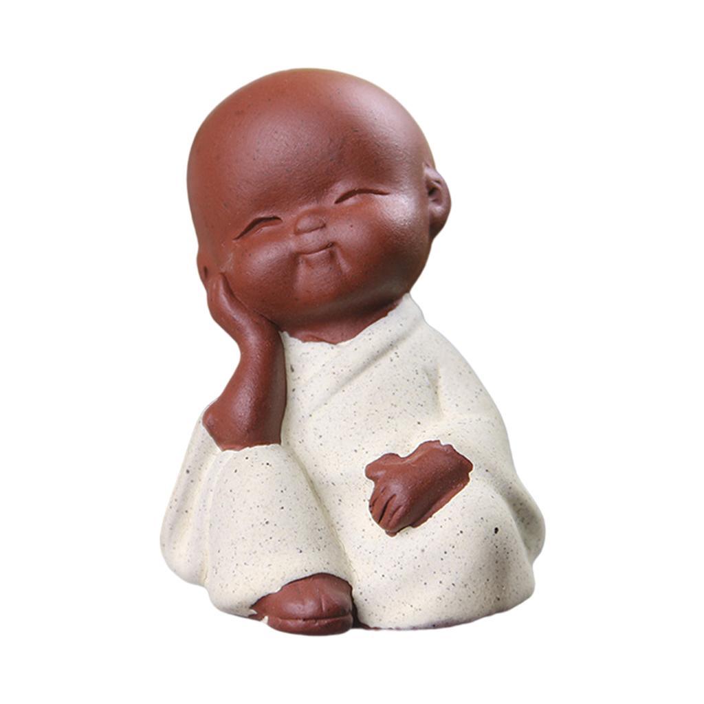 2X Mini Desk Decor Tea Craft Buddha Statue Monk Figurine Ceramic Bonsai White