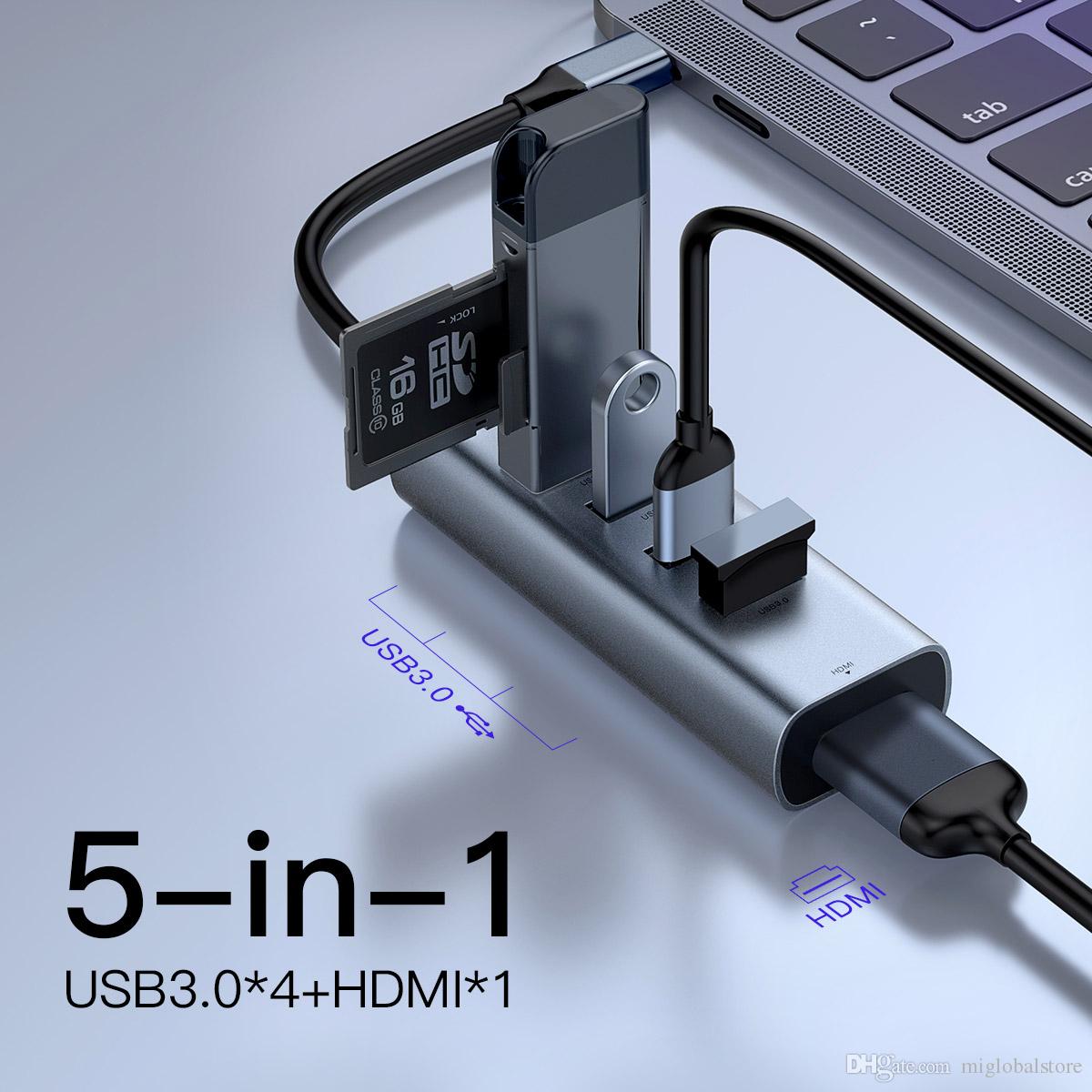 Hub chia cổng đa năng 5 in 1 PD Type-C ra 4 cổng USB 3.0 và HDMI chuẩn 4K hiệu Baseus Gen2 cho Macbook Pro / Smartphone - Hàng chính hãng