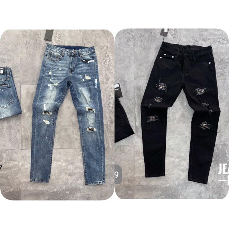 Quần Jeans Nam AMR Đính Đá Cao Cấp - Quần Bò Nam Rách Siêu Đẹp