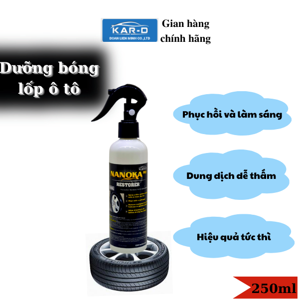 Chai xịt phục hồi làm bóng lốp, chăm sóc lốp, phục hồi nhựa nhám lốp ô tô, xe máy Nanoka 250ml