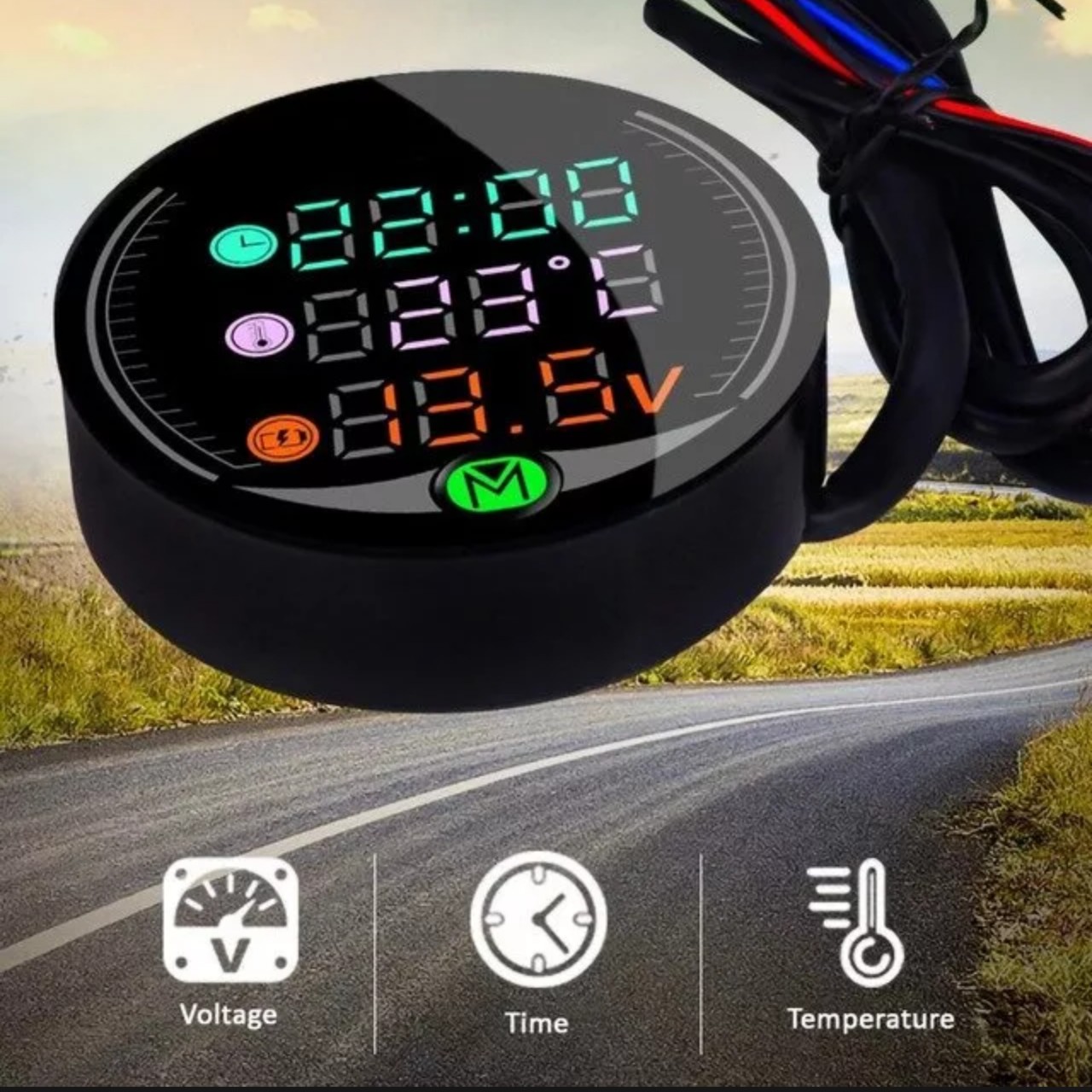 Đồng hồ 3in1 xe máy CTR báo giờ, vôn ắc quy, nhiệt độ đa năng mẫu mới hàng cao cấp