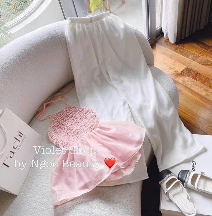 SET ĐI BIỂN, SET 2 MÓN ÁO YẾM HỞ LƯNG BOCHUN PHỐI QUẦN SUÔNG ỐNG RỘNG CỰC HOT