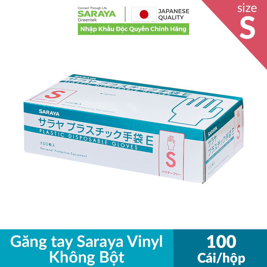 Găng tay Saraya Vinyl Không Bột dùng trong thực phẩm, vệ sinh, y tế, công nghiệp điện tử - 100 Cái/hộp