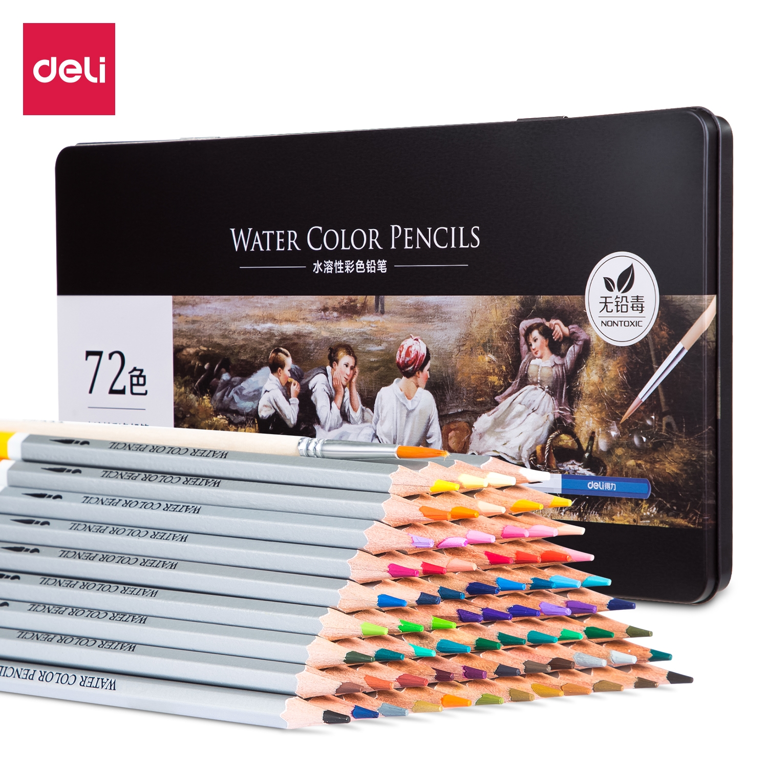 Bút Chì Màu Nước Cao Cấp Deli - Có Kèm Cọ Tán - Bộ 243648 Màu - 652165226523 - 72 Màu - 6524
