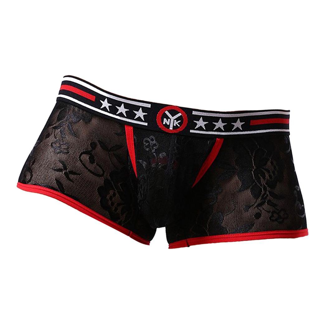2 Pieces Men's Boxers Sheer Shorts Lace Clubwear Trunks Pouch Underwear XL