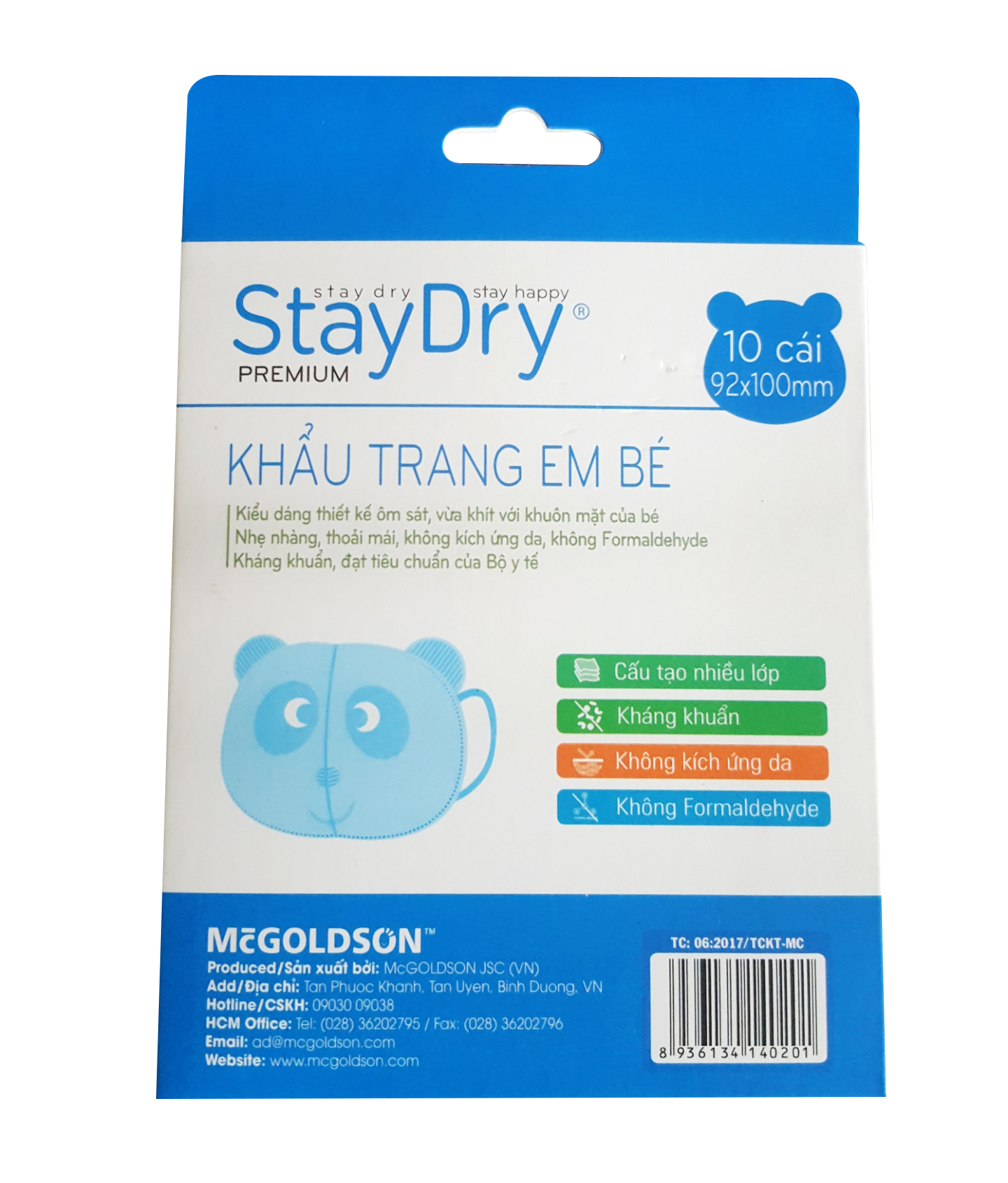 Khẩu trang trẻ em Gấu trúc StayDry