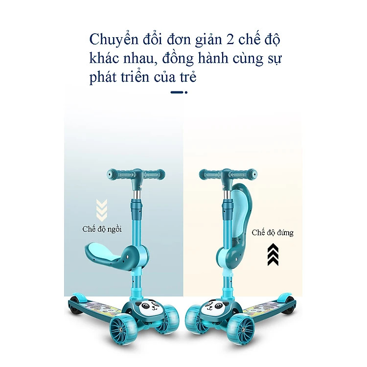 Xe Trượt Scooter Trẻ Em Có Ghế Gấp Gọn 3 Bánh Phát Sáng, Có Nhạc Và Đèn Báo