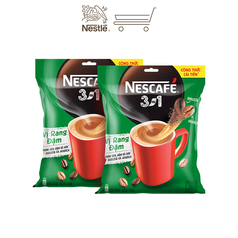 Combo 2 bịch cà phê NESCAFÉ 3IN1 VỊ RANG ĐẬM - công thức cải tiến (Bịch 46 gói x 16g)