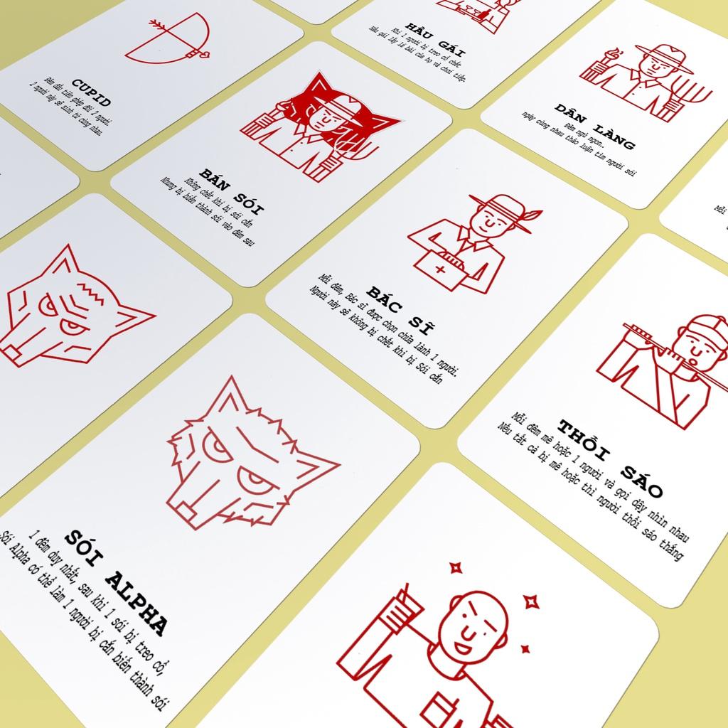 Bộ bài ma sói Simple dành cho 7 đến 20 người chơi - hoạ tiết đơn giản - gọn gàng, thích hợp mang theo bên mình