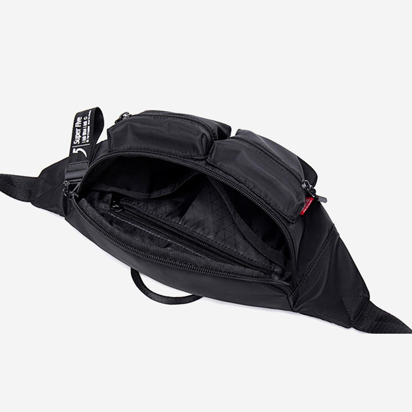 Women Men Black Waist Bag with Pocket Zip Adjustable Strap Multipurpose Belt Bag Shoulder Bag