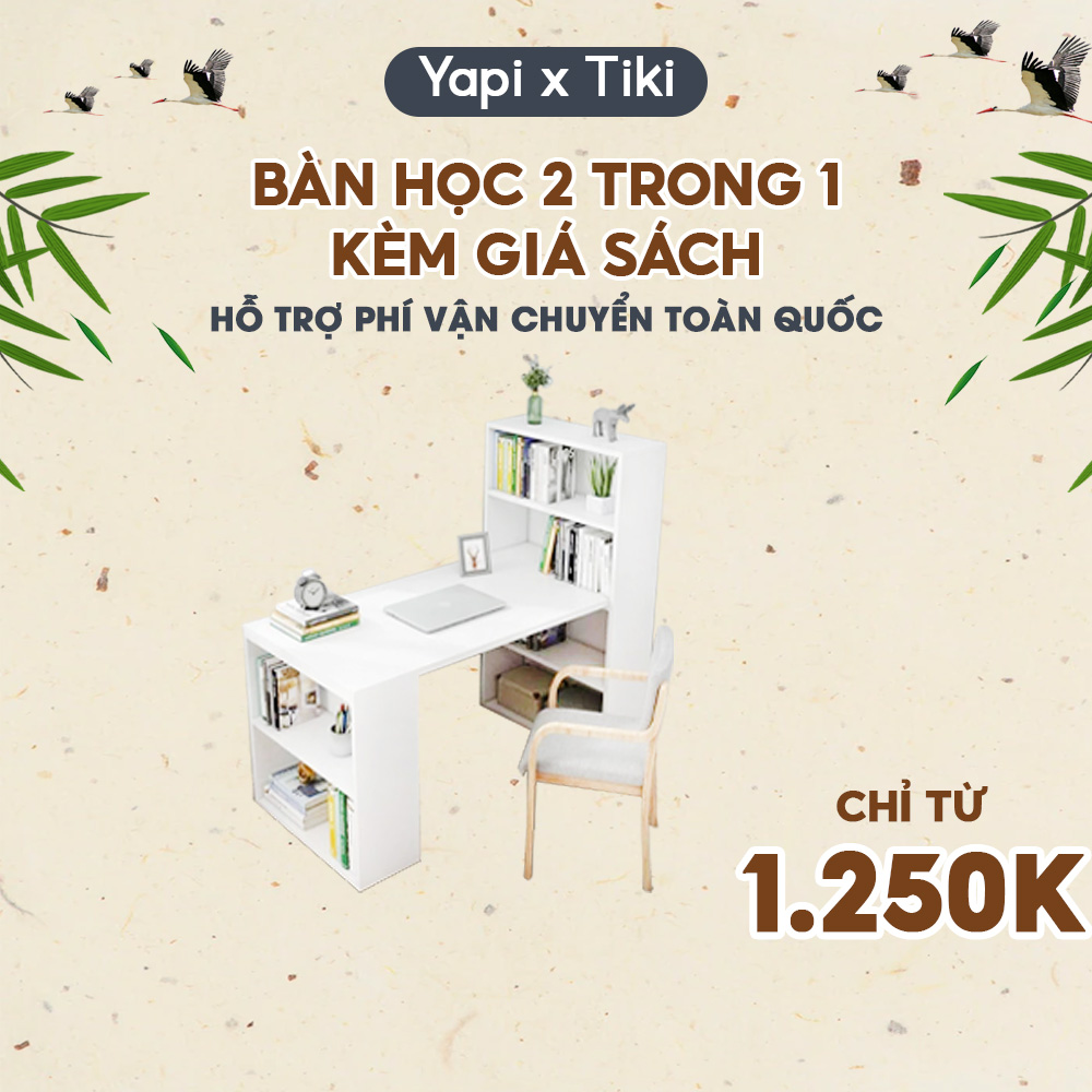 Bàn Học 2 Trong 1 Kèm Giá Sách 6 Tầng Gỗ MDF Xịn Dày 17li YAPI GHC-4608