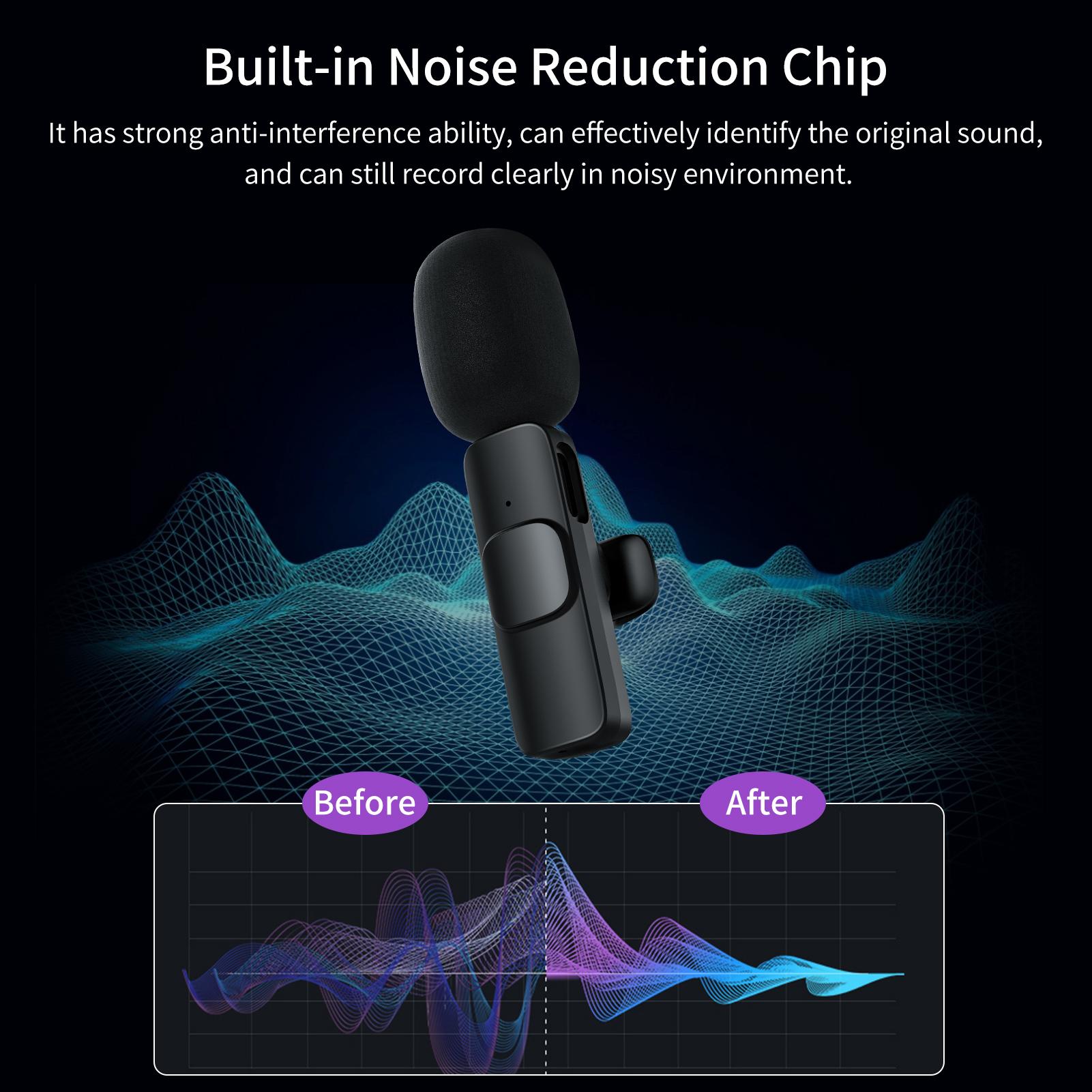 Mini Wireless Lavalier Microphone 360° Omnidirectional Lapel Mic Noise Reduction for Live Streaming Video Online Class