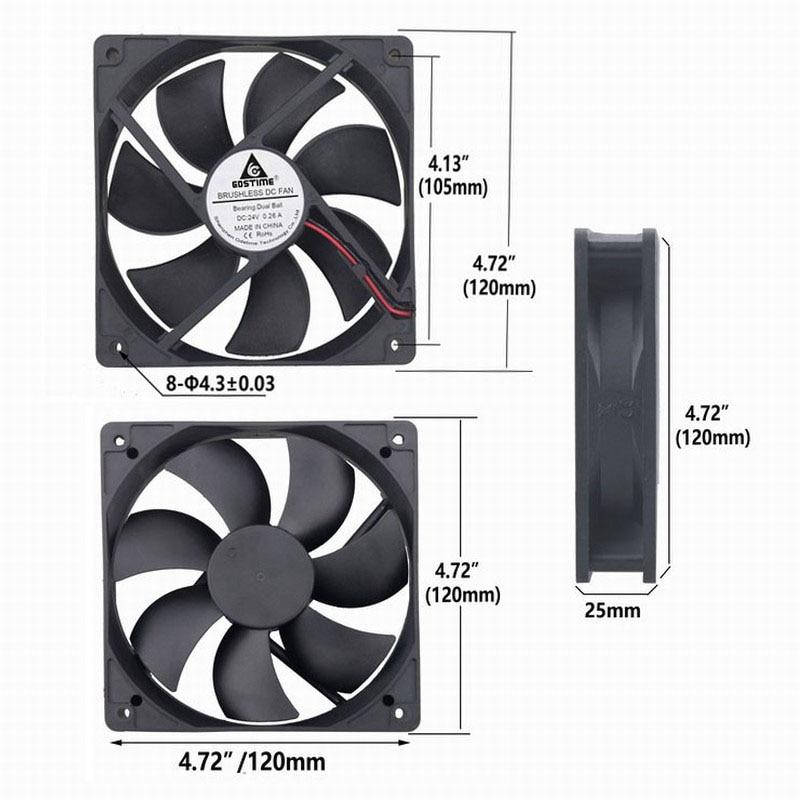 1 Pcs Gdstime DC 24V Dual Ball PC Cooling Fan 120mm x 25mm Brushless Cooler 120*120mm 300RPM High Speed 0.26A 12025B 2Pin