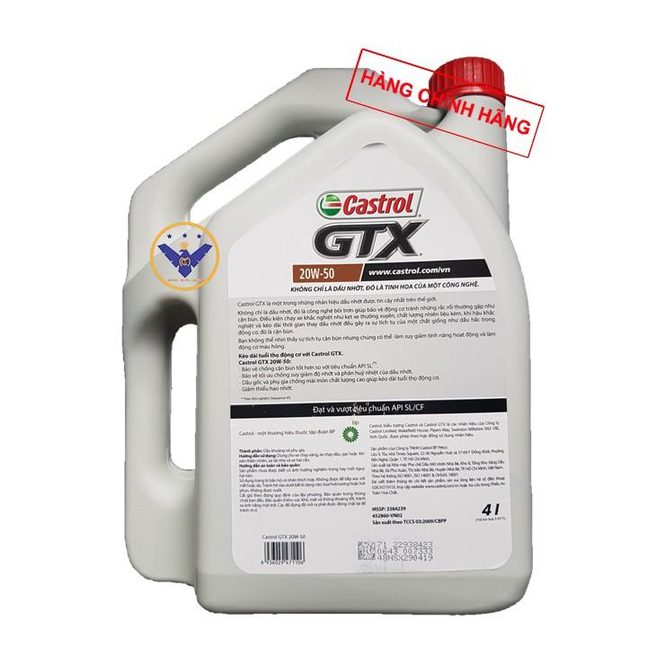 Dầu nhớt ô tô cao cấp Castrol GTX 20W-50 can 4L + Súc rửa động cơ Bluechem 250ml