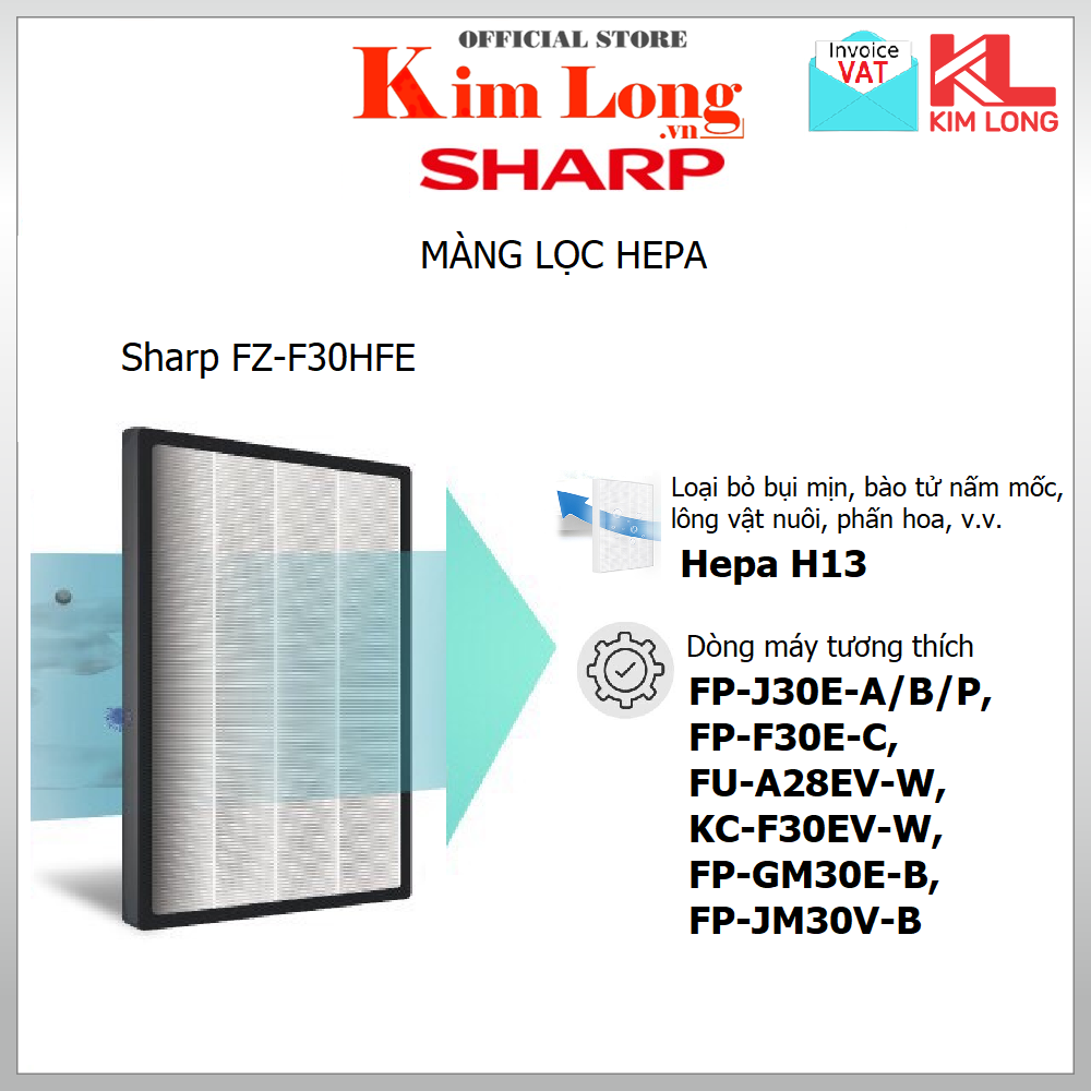 FZ-F30HFE Màng lọc Hepa Sharp dành cho Sharp F30E-C, J30E-A/B, A28EV-W, GM30E-B, JM30V-B, F30EV-W - Hàng chính hãng