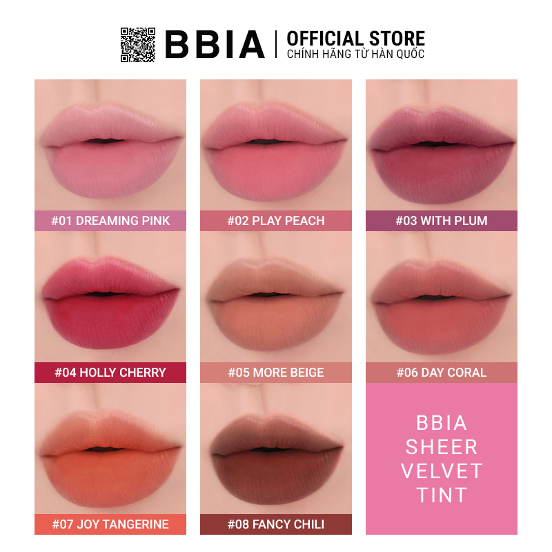 Son Kem Lì Bbia Sheer Velvet Tint (8 màu) 3g