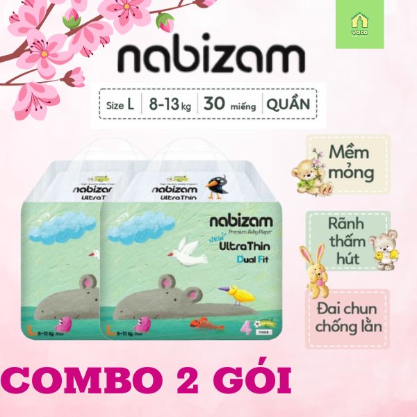 Combo 2 gói tã/bỉm Hàn Quốc Nabizam Ultrathin size L30 miếng