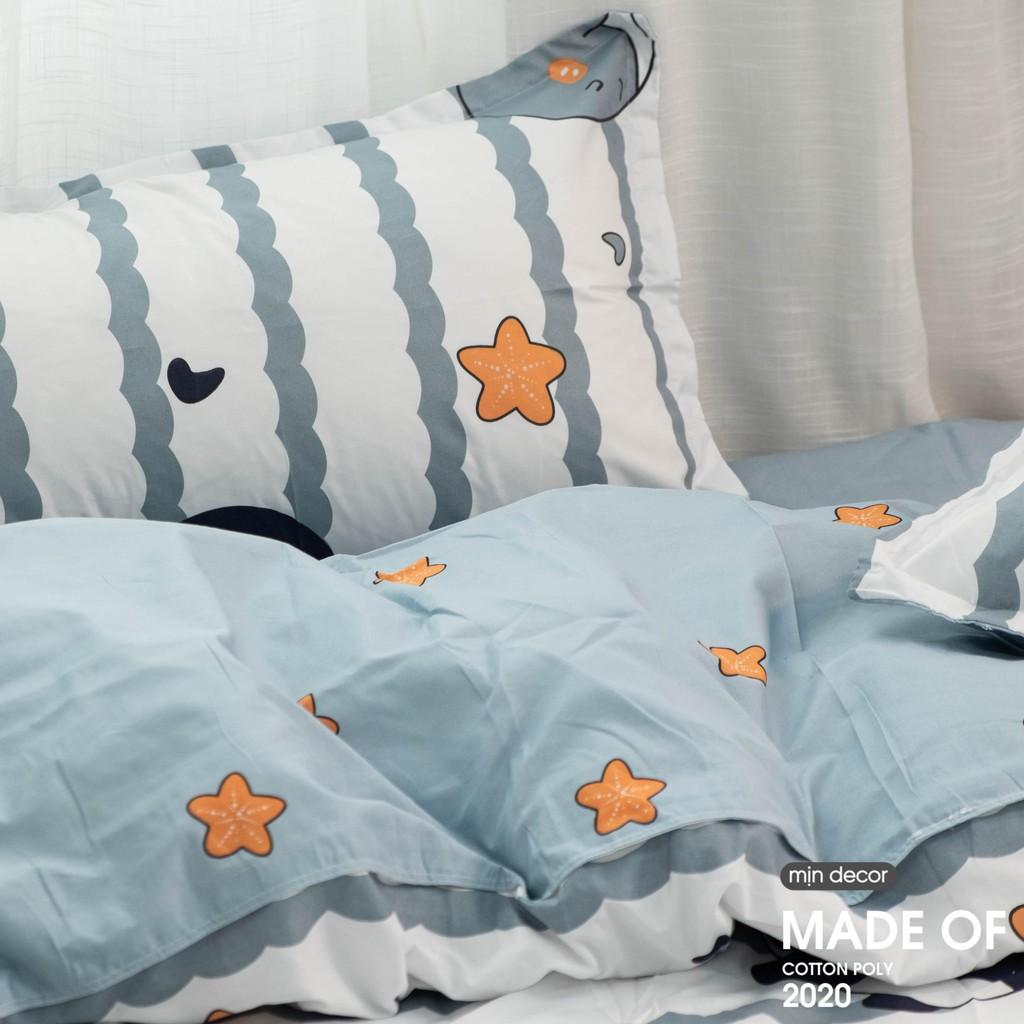 Bộ Chăn Ga Gối Cotton 3D Drap Giường Cá Voi - Ga Trải Giường Thiết Kế Mịn Decor