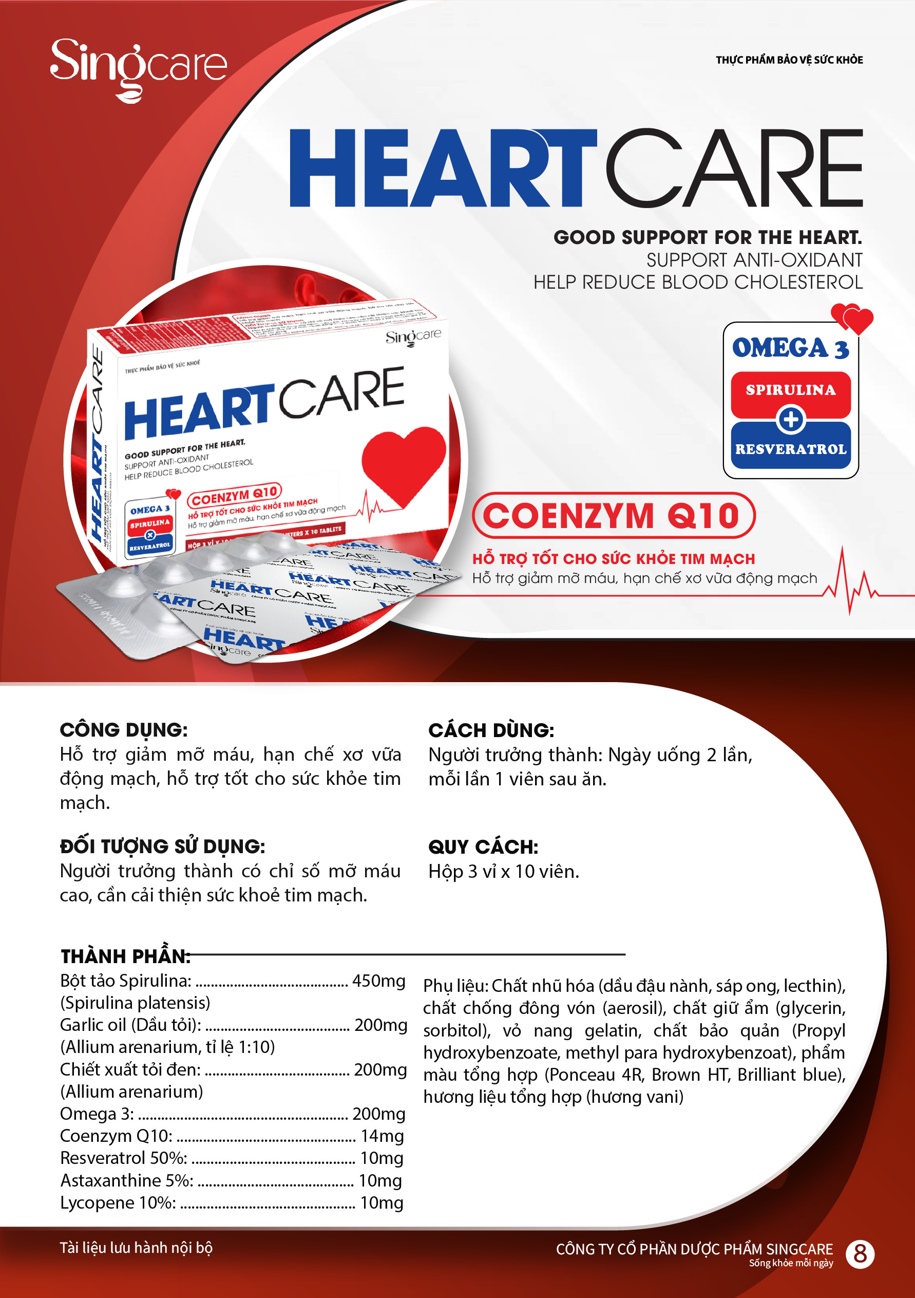 TPBVSK HEART CARE - HỖ TRỢ GIẢM MỠ MÁU, HẠN CHẾ XƠ VỮA ĐỘNG MẠCH, TỐT CHO SỨC KHOẺ TIM MẠCH (3 VỈ X 10 VIÊN)