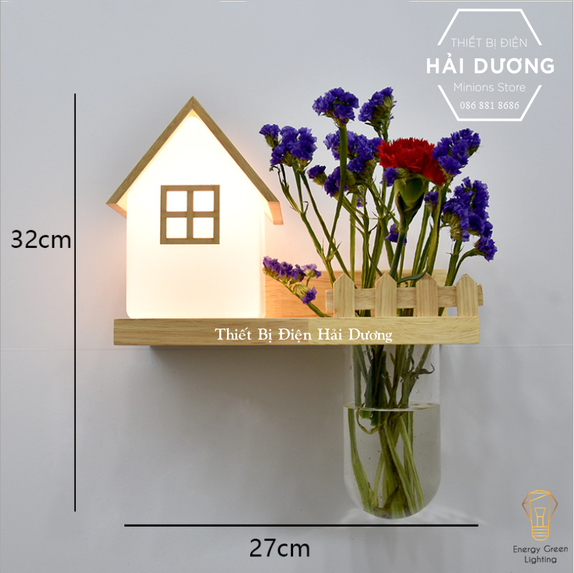 Đèn Tường Kệ Gỗ Chao Thủy Tinh Hình Ngôi Nhà Hiện Đại DT-2732 - Trang Trí Căn Phòng - Đã Bao Gồm Bóng LED