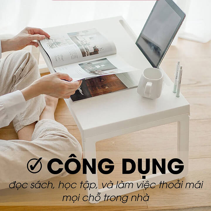 Bàn học gấp gọn bằng nhựa có khe cắm IPad cho học sinh sinh viên, bàn học gấp gọn decor phòng siêu xinh