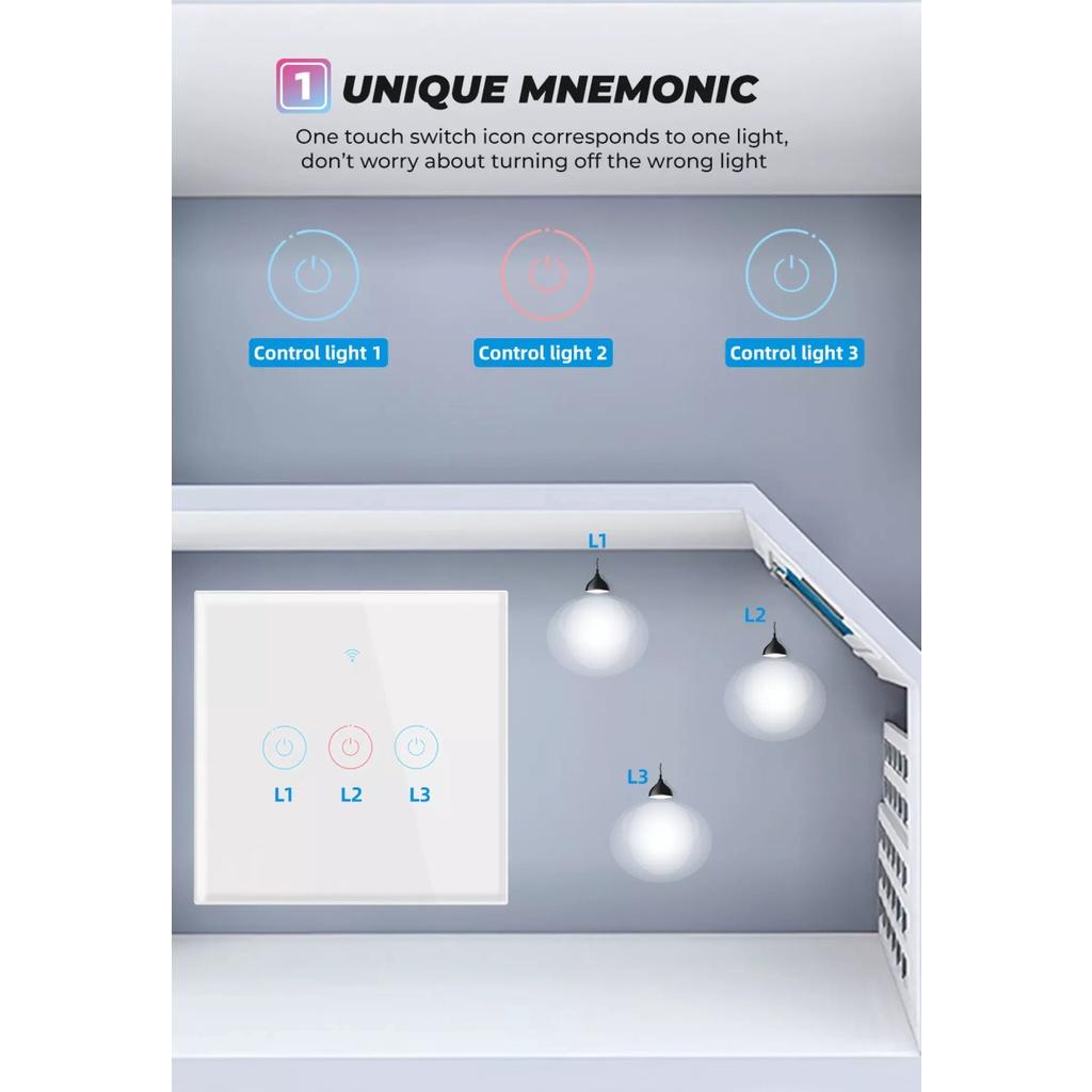 Công Tắc Thông Minh Wifi Mặt Vuông . Điều Khiển Từ Xa Bằng Điện Thoại Dùng App. Smart Life/ Tuya