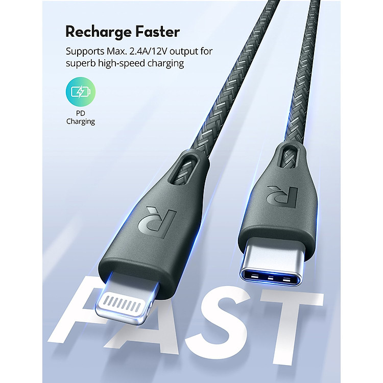Dây Cáp Sạc Nhanh Type-C To Light.ning 20W Dành Cho iPhone, Cho iPad Chuẩn MFI C94, Dài 30cm RAVPower RP-CB1003 - Hàng Chính Hãng