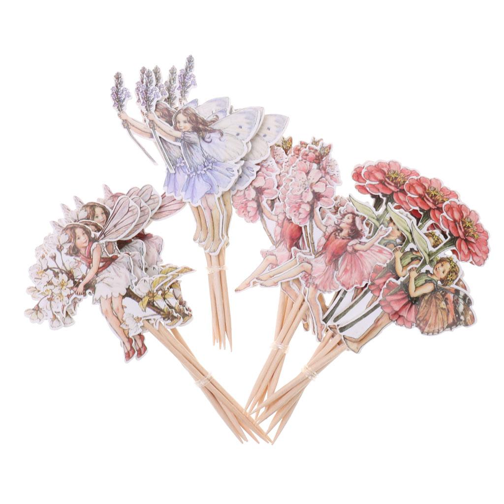 48pcs Flower Fairy Pixie Cupcake Picks Cake Topper Bridal Shower Party Decor