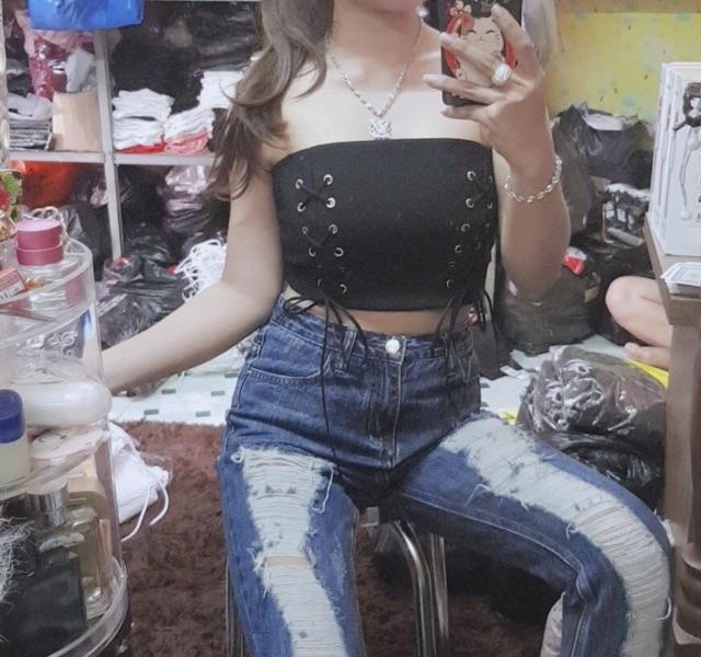 Áo Ống Croptop Đan Dây Eo - Kèm Ảnh Thật