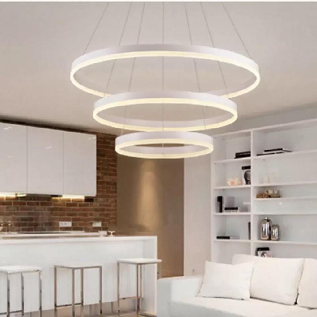 Đèn chùm 3 vòng kết hợp, viền trắng, kiểu dáng độc đáo trang trí phòng khách TH-861/Viền Trắng