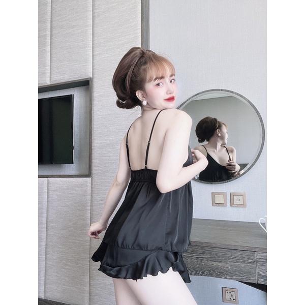 Đồ Ngủ Sexy Nữ, Bộ Ngủ Nữ Chất Satin Màu Trơn 2 Dây Freesize 40-68Kg