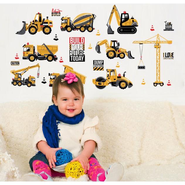 Decal trang trí tường - Xe Giao Thông Vàng Cho Bé