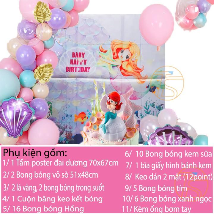 Set Trang Trí Sinh Nhật Hình Poster Nàng Tiên Cá - Bộ Trang Trí Cho Thôi Nôi Cho Các Bé Trai, Bé Gái - Happy Birthday