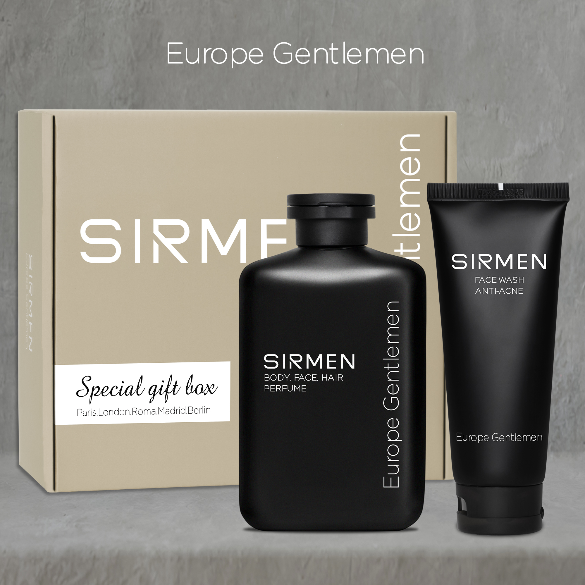 Sữa tắm 350g & Sữa rửa mặt 100g hương nước hoa châu Âu SIRMEN Europe Gentlemen cao cấp chiết xuất tự nhiên