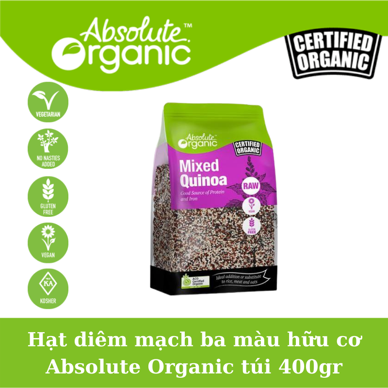 Hạt diêm mạch hữu cơ Absolute Organic Quinoa Mixed 3 loại diêm mạch (400 Grams) - Nhập khẩu Australia