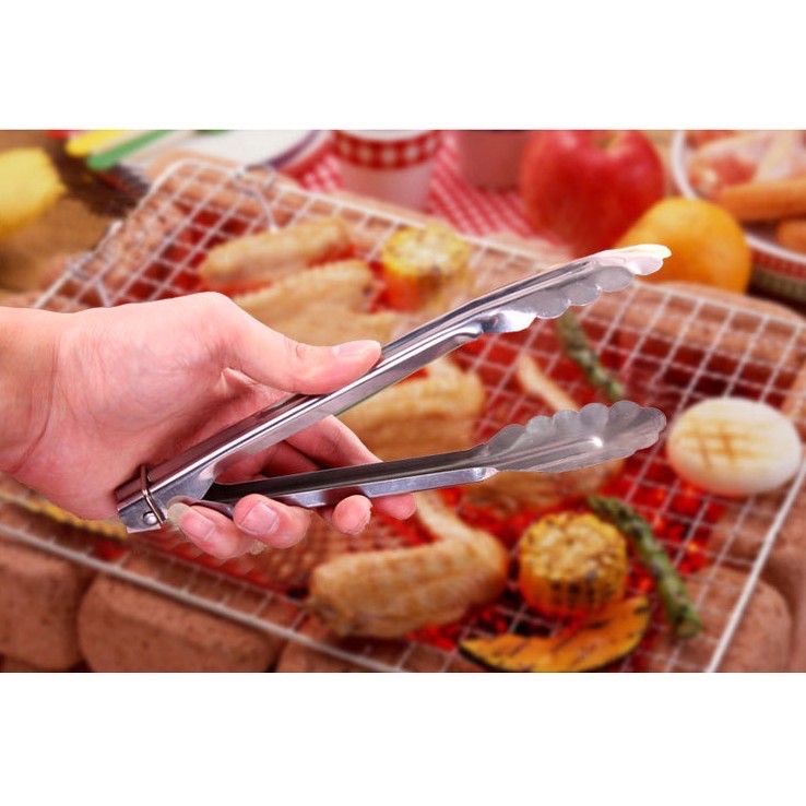 Bộ 2 cây gắp đá, kẹp thực phẩm inox cao cấp 18X3.5CM