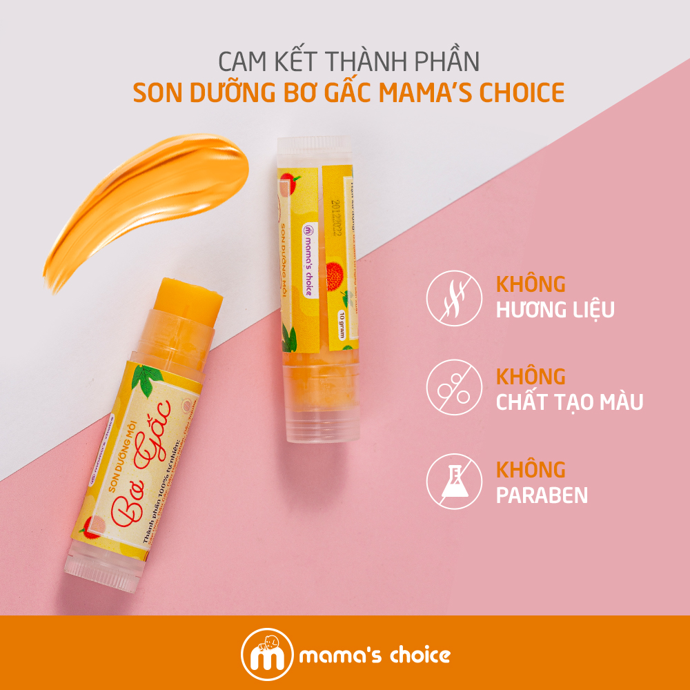 Son Dưỡng Môi Bơ Gấc Dưỡng Ẩm Chống Khô Nẻ Mama's Choice, An Toàn Cho Mẹ Bầu và Trẻ Sơ Sinh (10 gram)