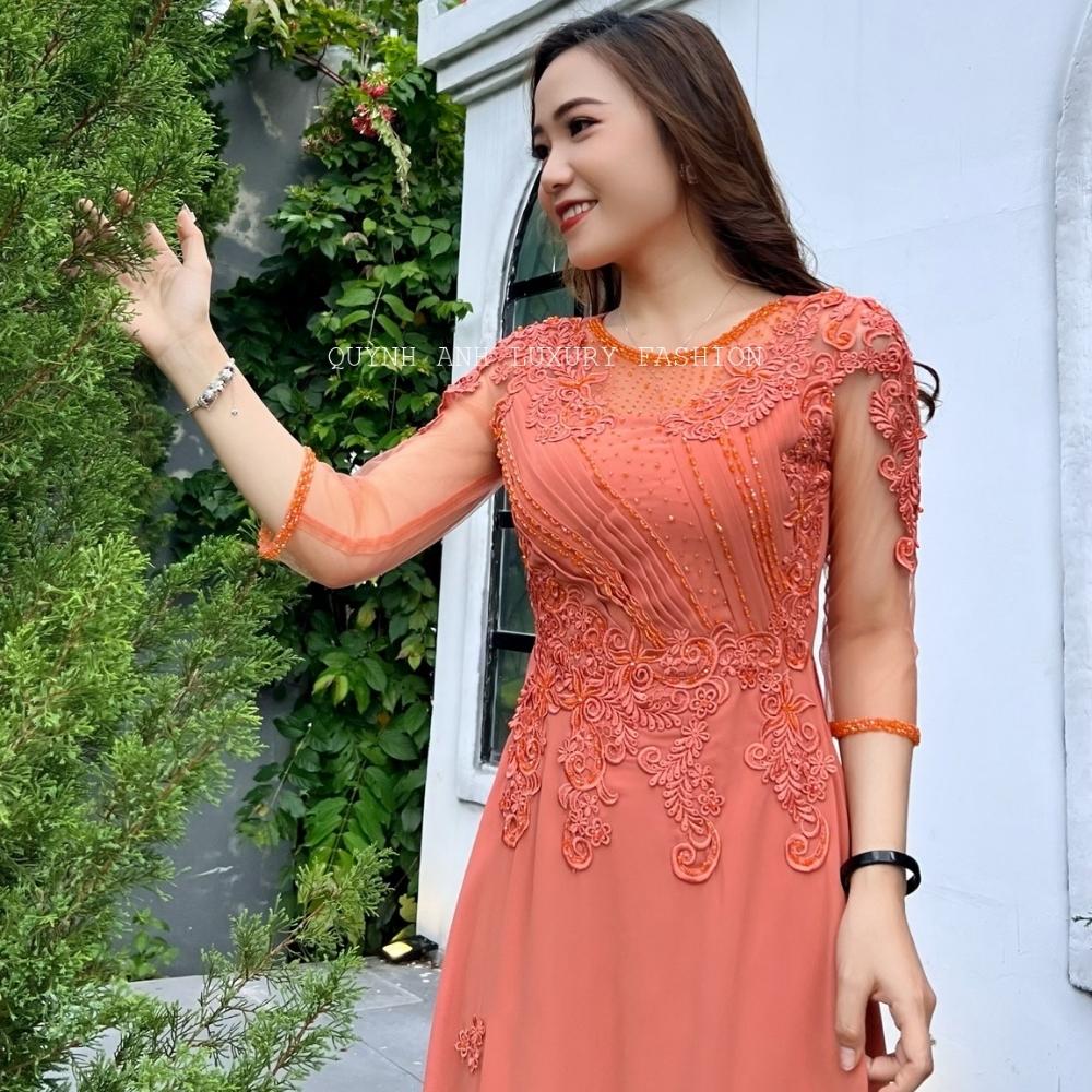 Váy Dạ Hội Áo Dài Cam Đào Trung Niên Sang Trọng Florence Dress