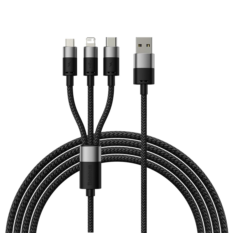 Cáp sạc nhiều đầu Baseus StarSpeed 1-for-3 Fast Charging Data Cable USB to M+L+C 3.5A 1.2m (Hàng chính hãng)