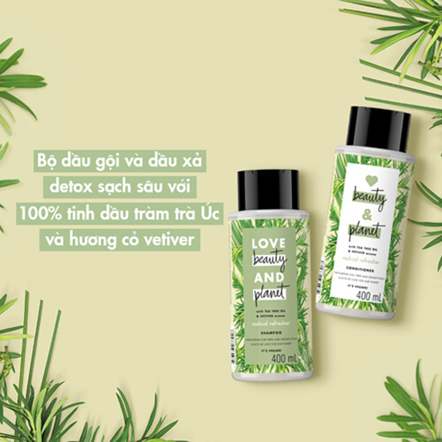 Combo Dầu Gội &amp; Dầu Xả Love Beauty &amp; Planet Sạch Sâu Radical Refresher 100% Tinh Dầu Tràm Trà Úc Hương Cỏ Vetiver 400ML