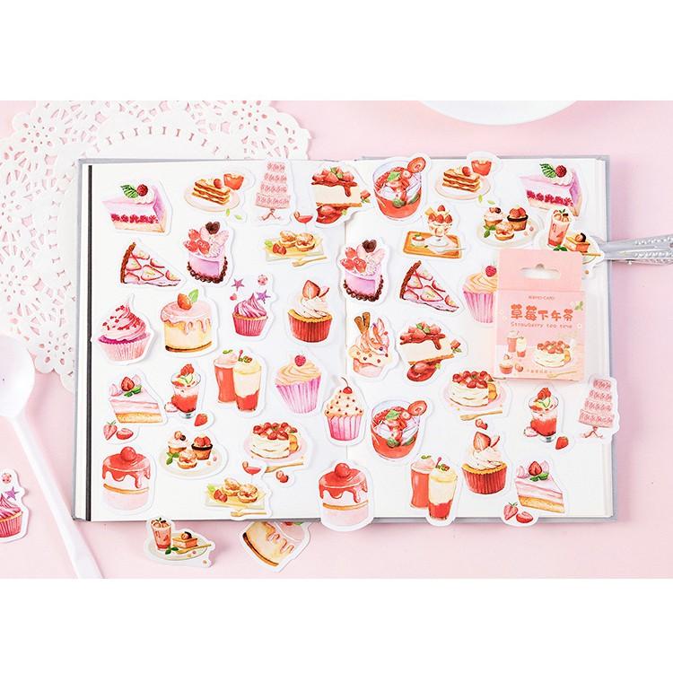 STI46 Bộ 45 miếng dán sticker dễ thương - Strawberry tea time