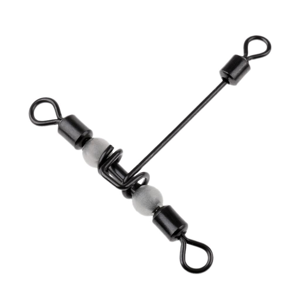 10Pcs Fishing Crimp Swivels Cross-line Swivels T-shape Hook Line Connector with Luminous Beads