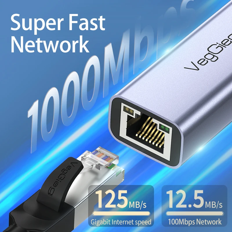 Usb 2.0 To Lan V-K307 Veggieg |  Tín Hiệu Mạng Tốc độ Cao 1000 Mbps | Bảo Hành 1 đổi 1 | Cam Kết Hàng Chính Hãng 100%