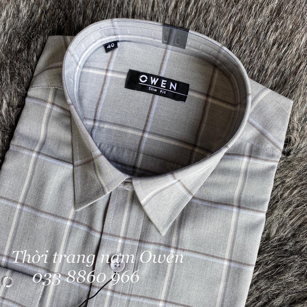 OWEN - Áo sơ mi dài tay Owen Slimfit vải sợi tre màu xám kẻ ô 61046