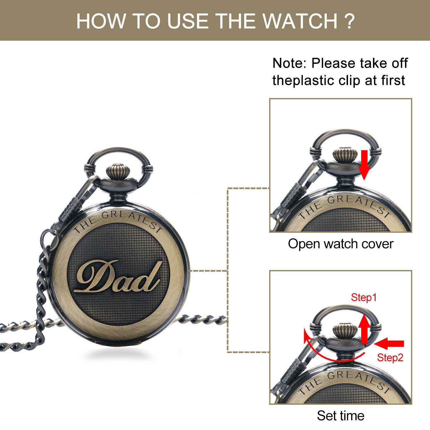 Pocket Watch for Men, Quartz Pocket Watch với chuỗi nam, mặt dây chuyền đồng hồ với chữ số La Mã cho cha/quà tặng sinh nhật ông nội retro cho người cha ban ngày