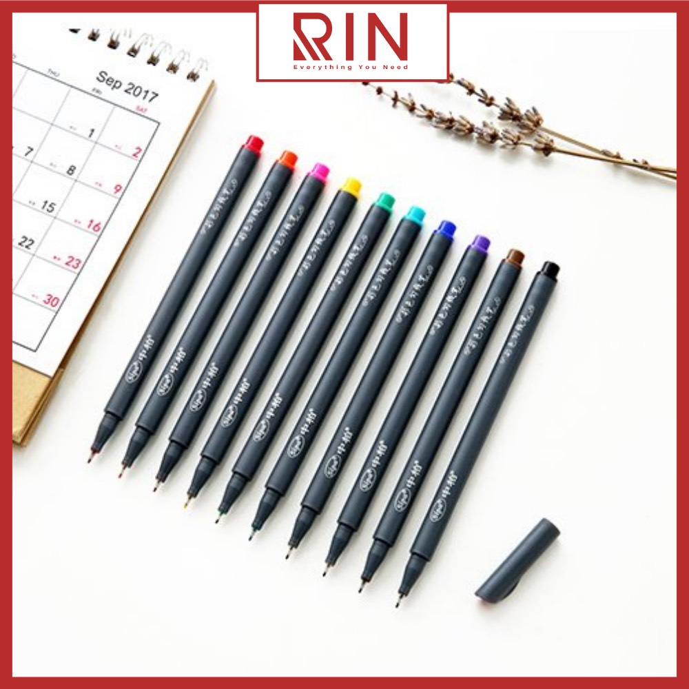 Bộ bút đi nét/ bút lông kim Fine Pen, ngòi bọc kim loại – Màu gốc nước – Bộ 10 màu