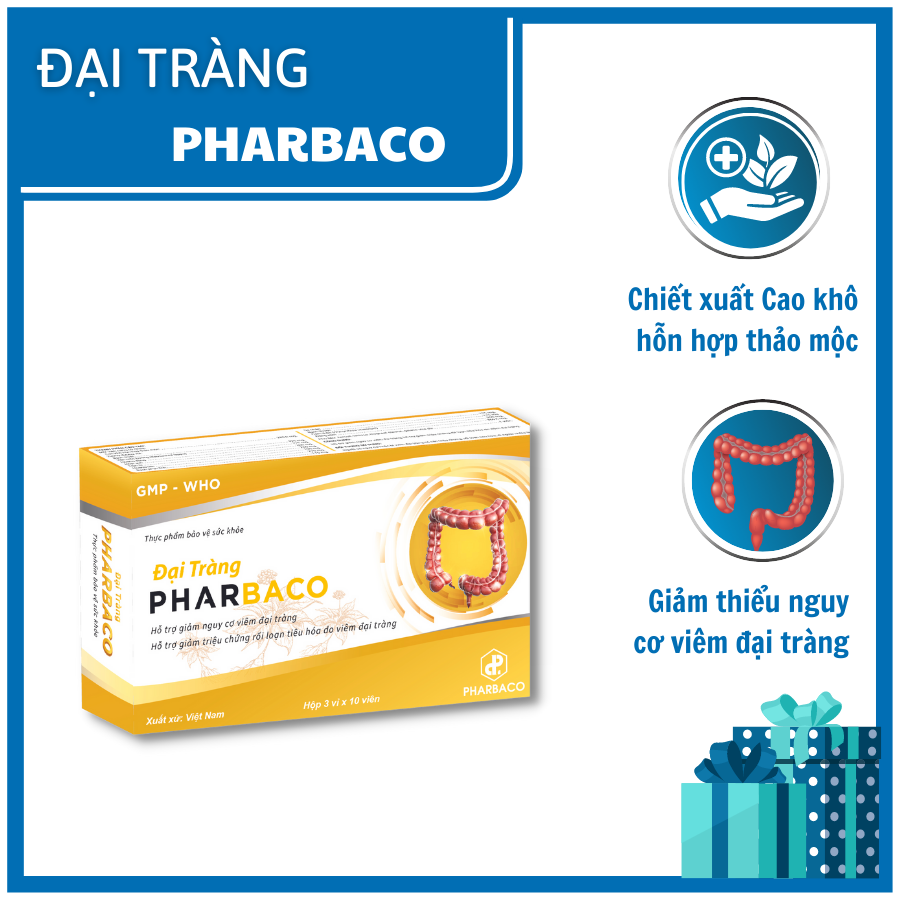 Đại Tràng Pharbaco - Giải pháp cho viêm đại tràng, giảm thiểu các triệu chứng rối loạn tiêu hóa do viêm đại tràng, triệu chứng đau bụng, chướng bụng, ăn không tiêu